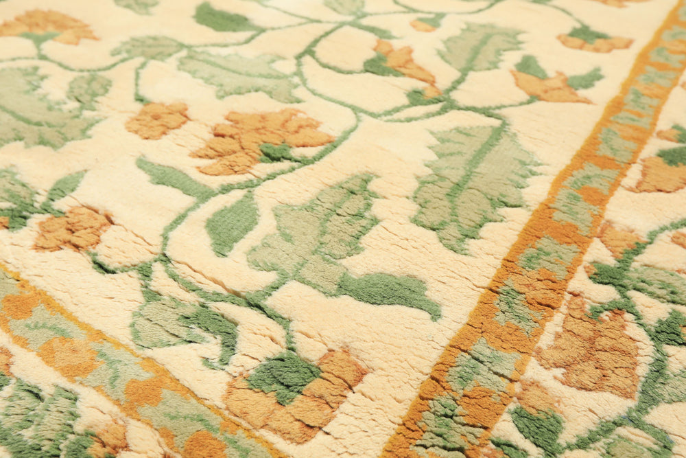 4x6 Ivory, Gold, Green Color Hand Knotted French Aubusson Savonnerie Wool Traditional Oriental Rug
