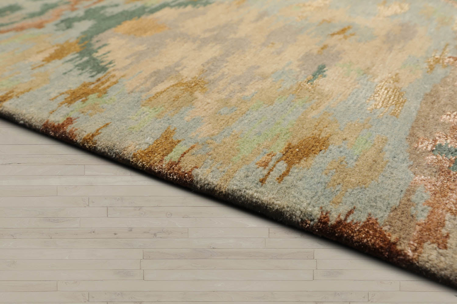 6x9 Aqua, Teal, Gold Color Hand Knotted Tibetan 100% Wool Contemporary Oriental Rug