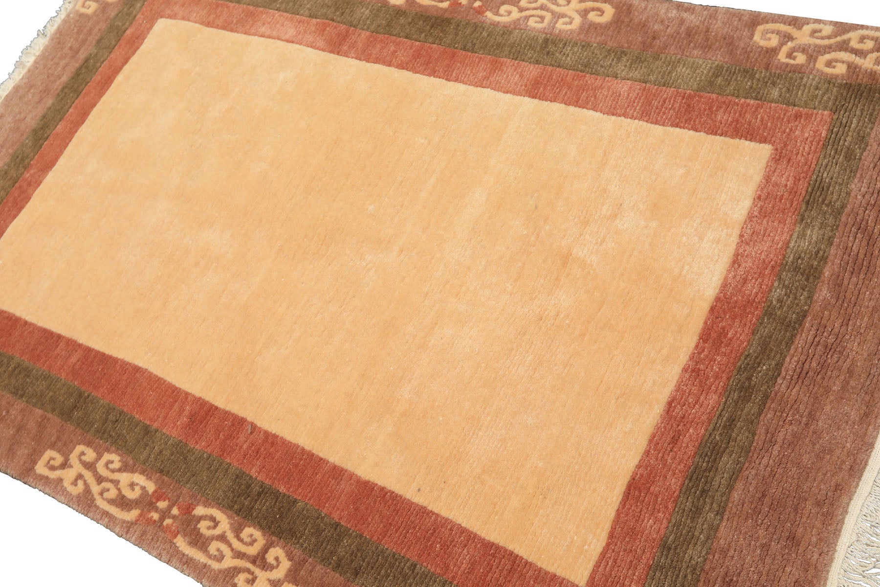 4x6 Ivory, Rose, Olive Color Hand Knotted Tibetan Wool Traditional Oriental Rug