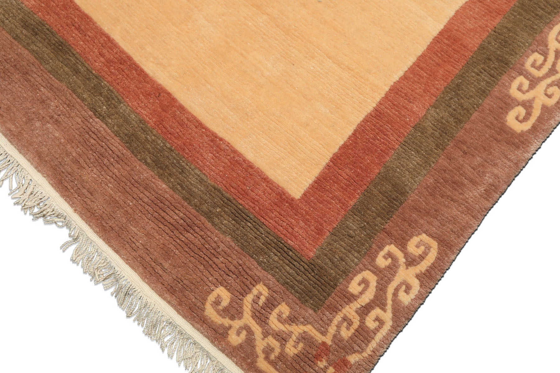 4x6 Ivory, Rose, Olive Color Hand Knotted Tibetan Wool Traditional Oriental Rug