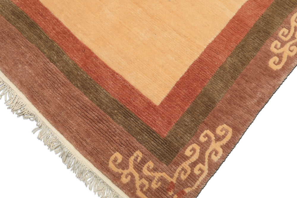 4x6 Ivory, Rose, Olive Color Hand Knotted Tibetan Wool Traditional Oriental Rug