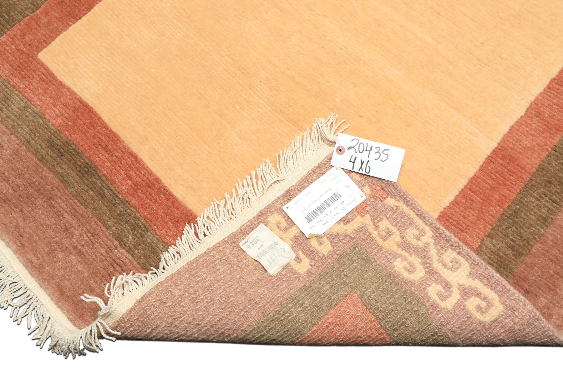 4x6 Ivory, Rose, Olive Color Hand Knotted Tibetan Wool Traditional Oriental Rug