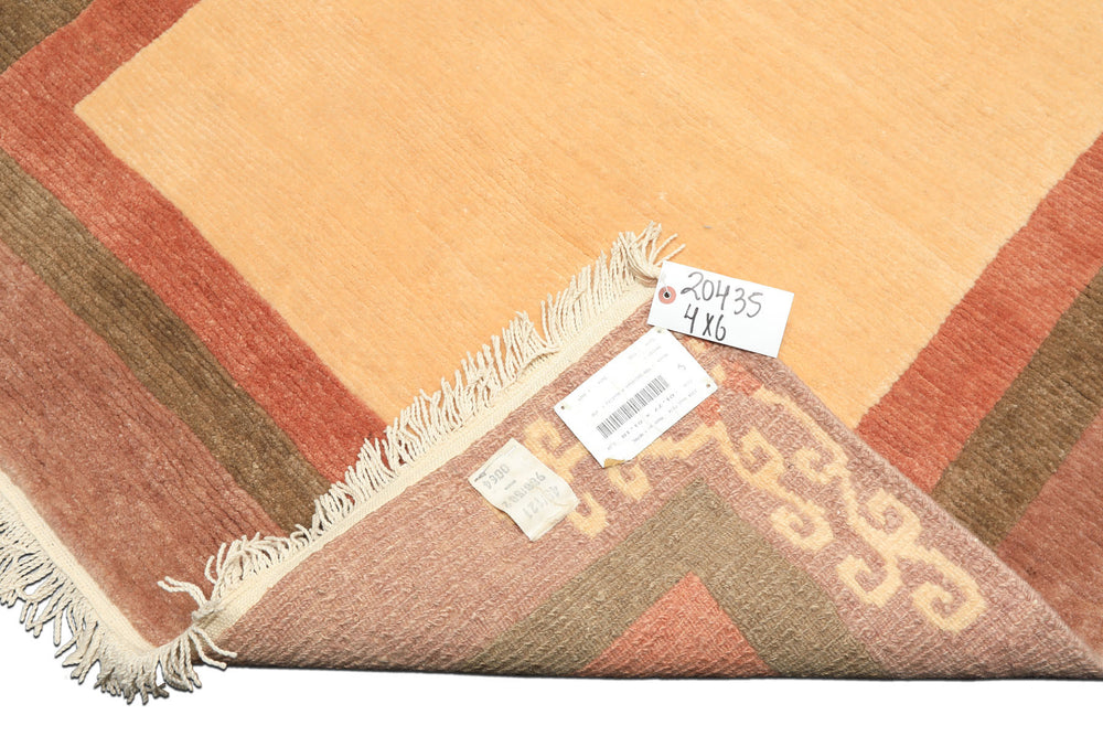4x6 Ivory, Rose, Olive Color Hand Knotted Tibetan Wool Traditional Oriental Rug