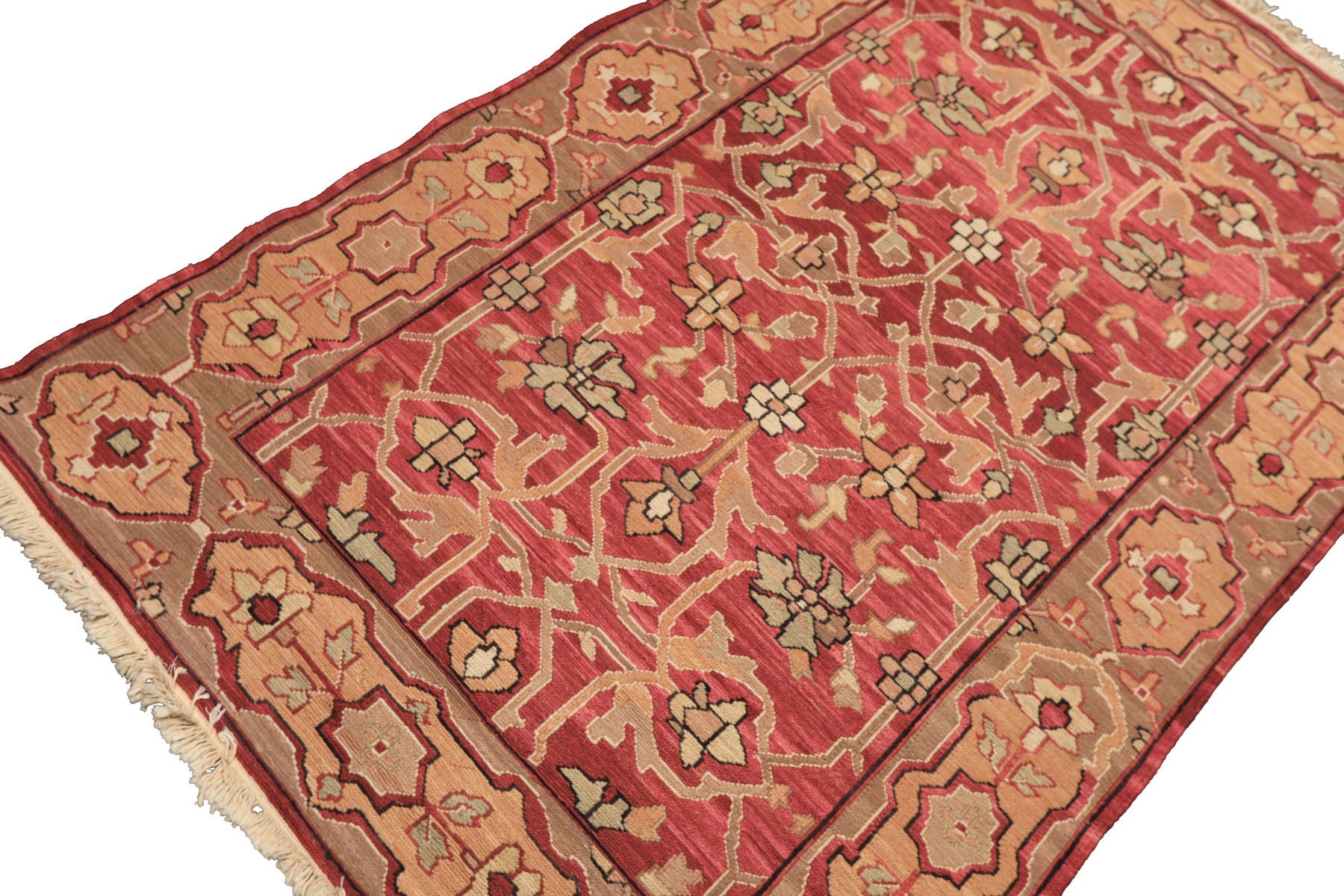 4x6 Rose, Tan, Ivory Color Hand Knotted Soumak Wool Transitional Oriental Rug