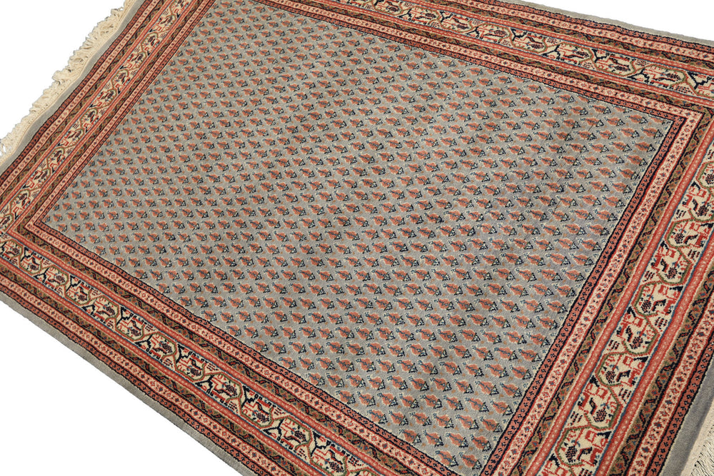 4x6 Slate, Ivory, Rose Color Hand Knotted  Wool Traditional Oriental Rug