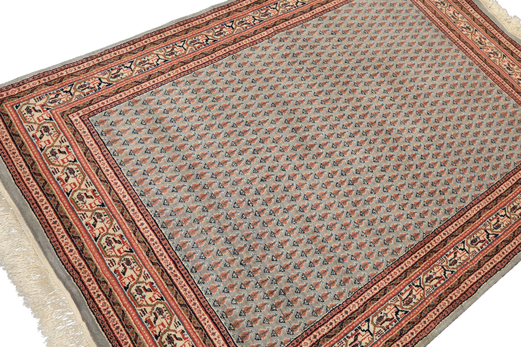4x6 Slate, Ivory, Rose Color Hand Knotted  Wool Traditional Oriental Rug