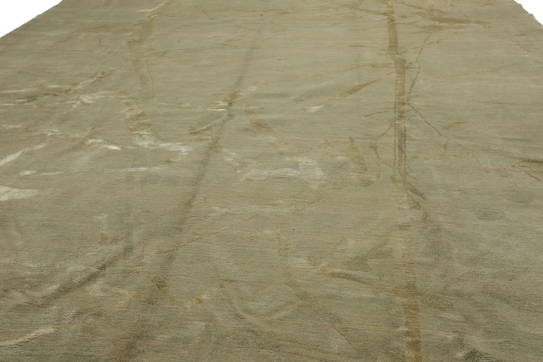 Knotted Rug Moss Tone on Tone Hand Knotted 9'x12' Modern Contemporary Tibetan 100% Wool Oriental Area Rug