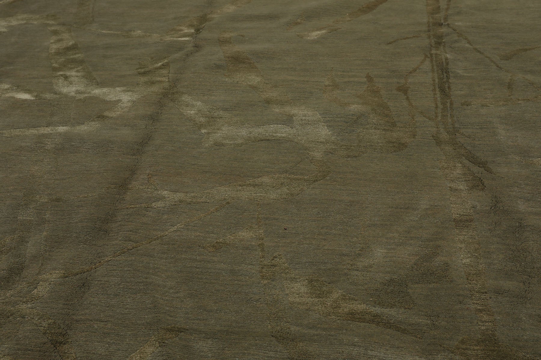 Knotted Rug Moss Tone on Tone Hand Knotted 9'x12' Modern Contemporary Tibetan 100% Wool Oriental Area Rug