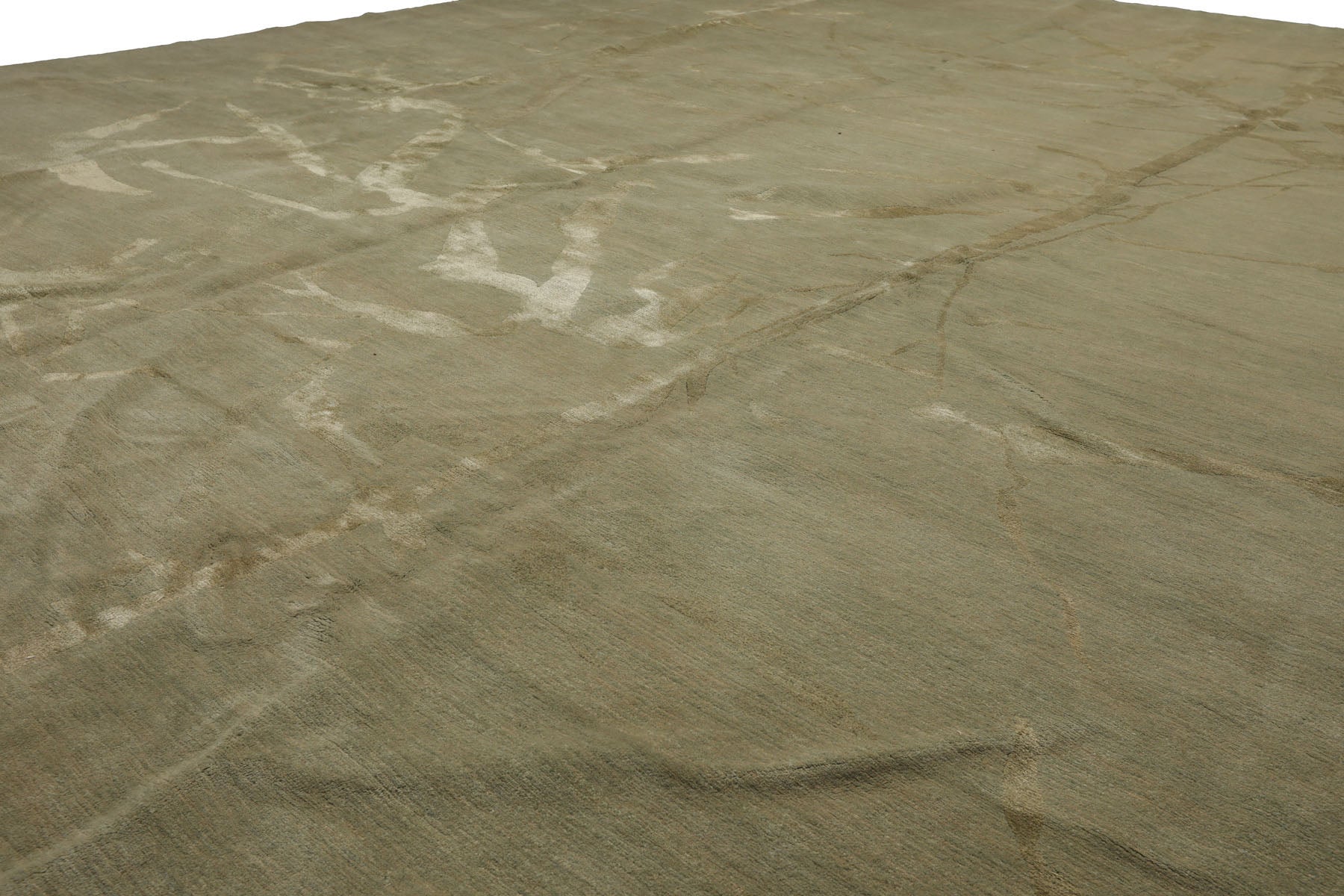 Knotted Rug Moss Tone on Tone Hand Knotted 9'x12' Modern Contemporary Tibetan 100% Wool Oriental Area Rug