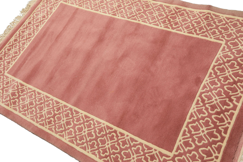 4x6 Blush, Ivory, Color Hand Knotted Indo Tibetan Wool Transitional Oriental Rug