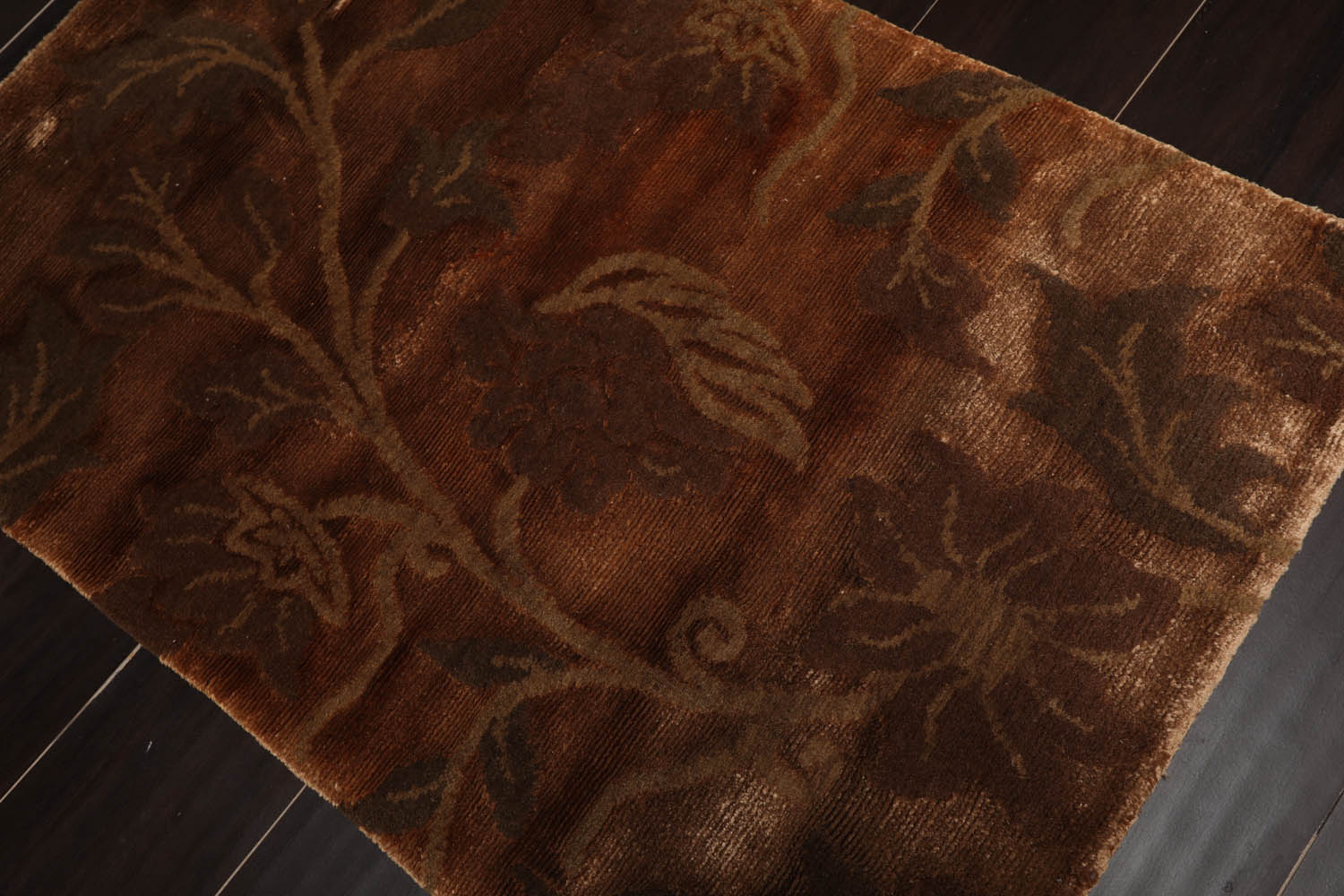 2x3 Brown, Green, Color Hand Knotted  Wool & Silk Transitional Oriental Rug