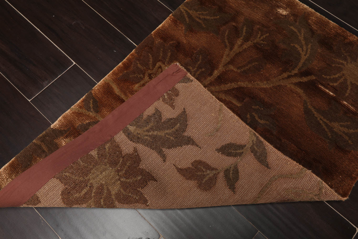 2x3 Brown, Green, Color Hand Knotted  Wool & Silk Transitional Oriental Rug