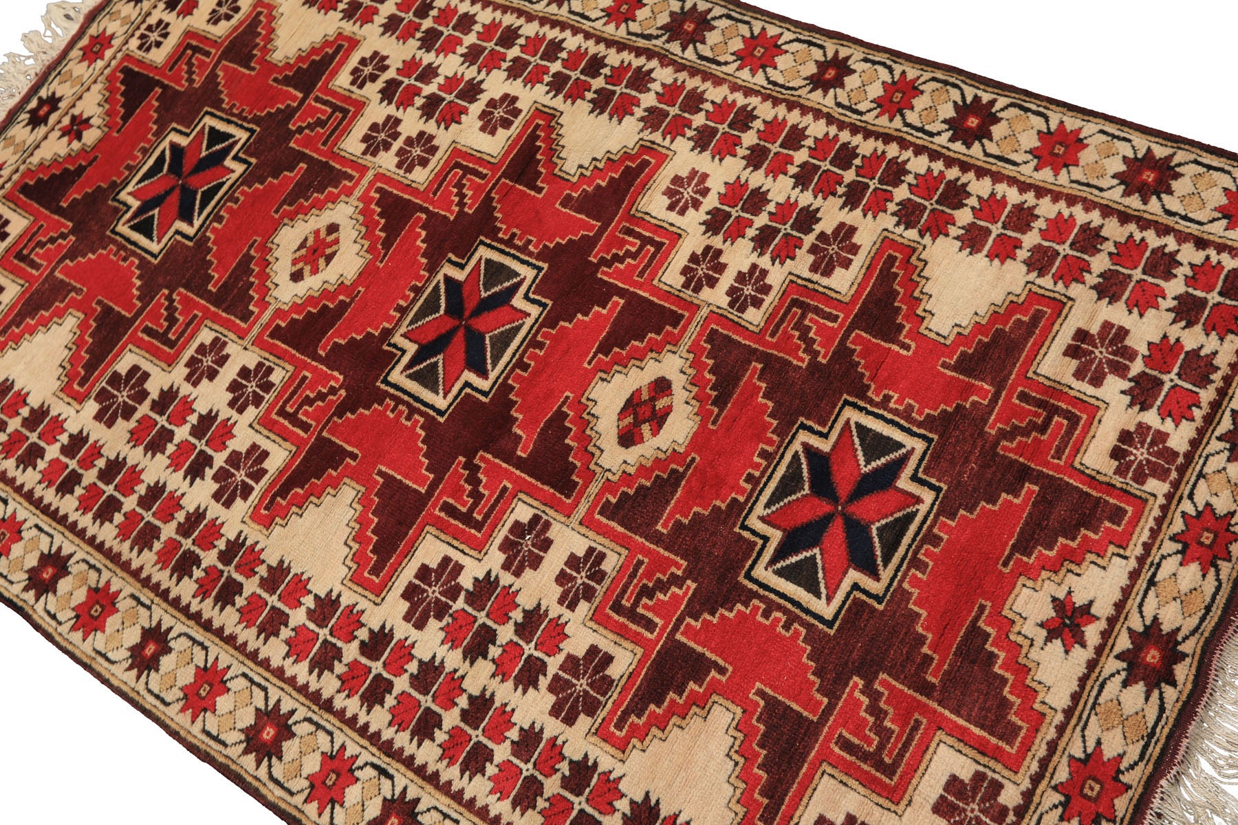 4x6 Ivory, Red, Maroon Color Hand Knotted Turkish Kula Wool Traditional Oriental Rug