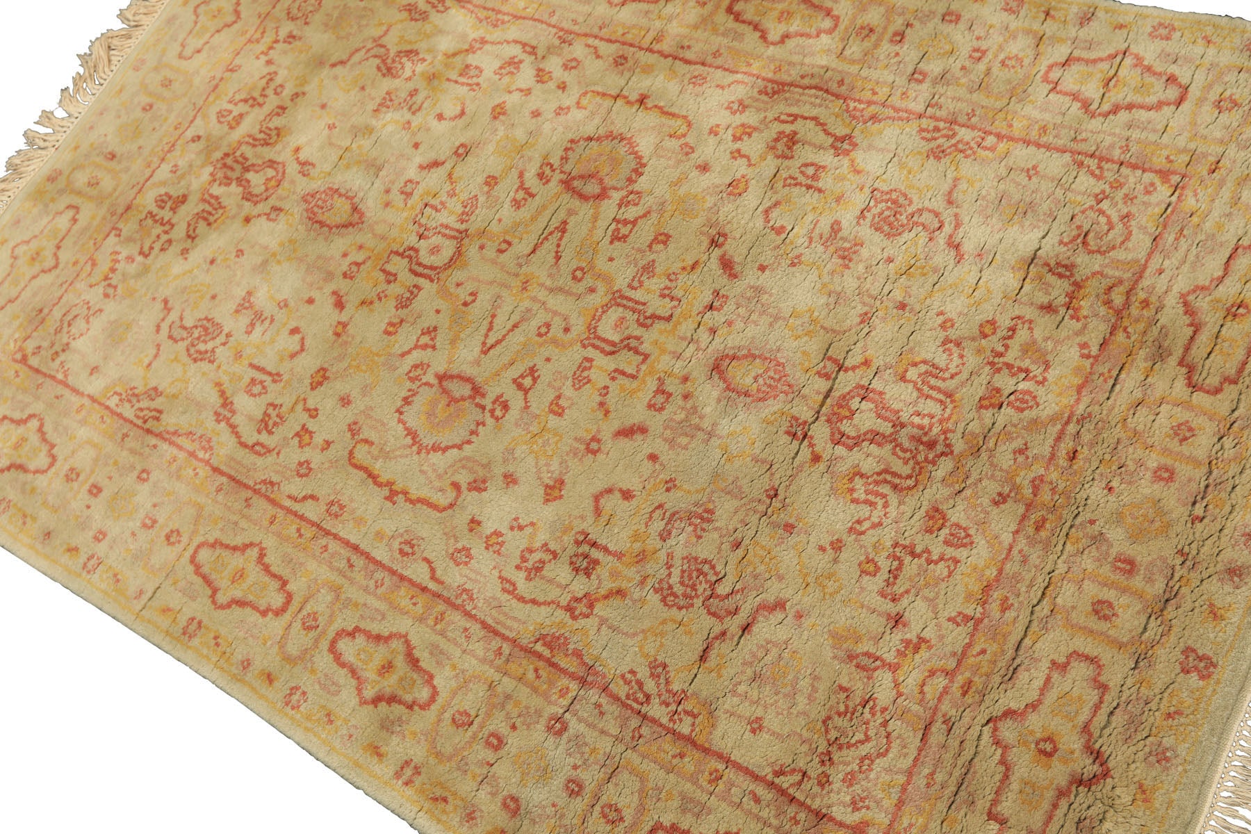 4x6 Mint, Gold, Rose Color Hand Knotted Indo Oushak Wool Traditional Oriental Rug