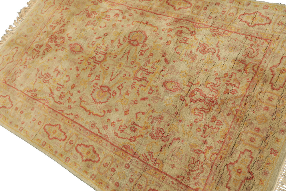 4x6 Mint, Gold, Rose Color Hand Knotted Indo Oushak Wool Traditional Oriental Rug