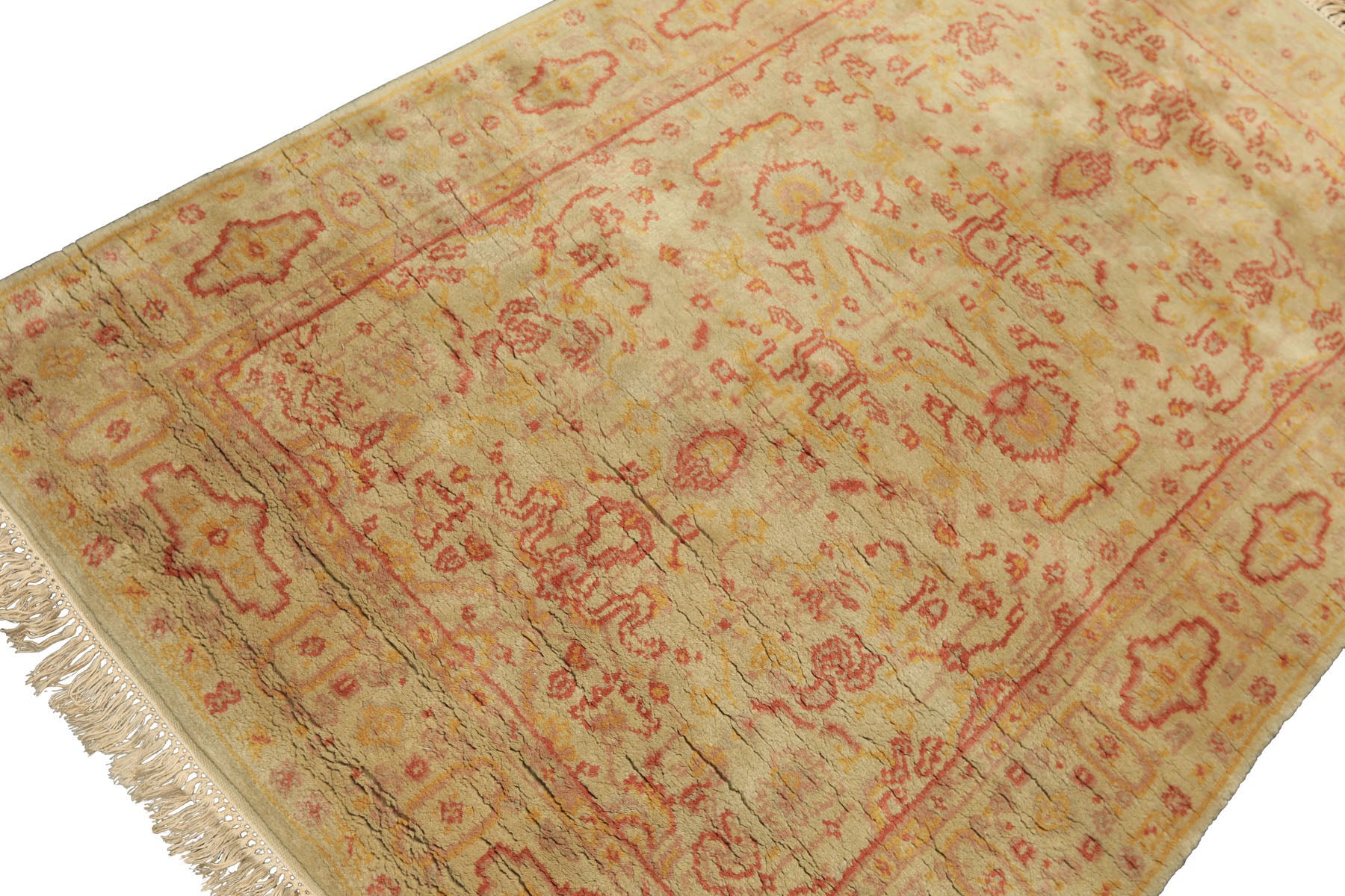 4x6 Mint, Gold, Rose Color Hand Knotted Indo Oushak Wool Traditional Oriental Rug
