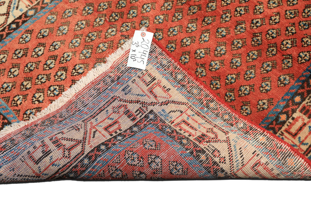 Runner Rust, Ivory, Blue Color Hand Knotted Gul Wool Traditional Oriental Rug