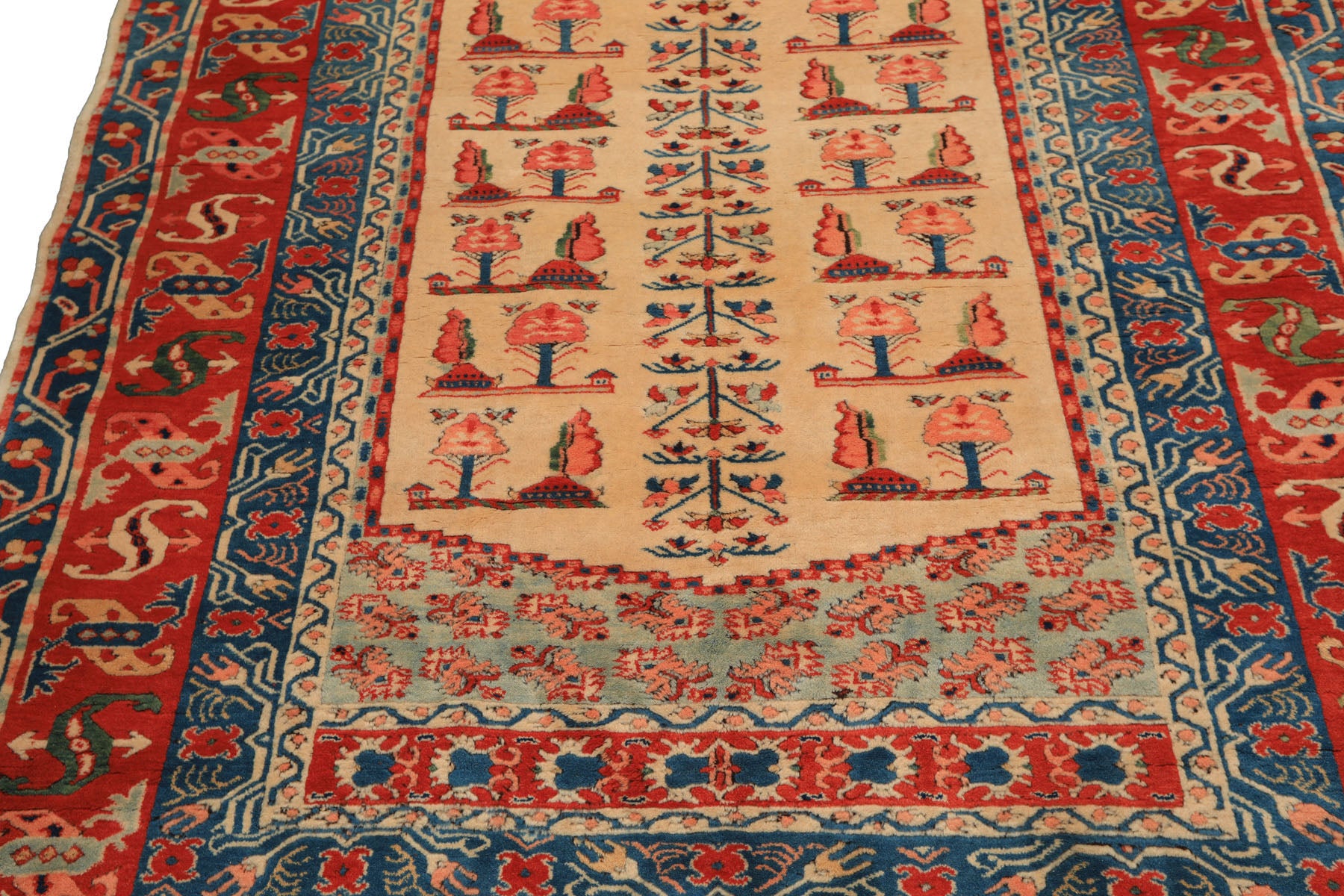 6x7 Ivory, Orange, Aqua Color Hand Knotted Turkish Kula Wool Traditional Oriental Rug