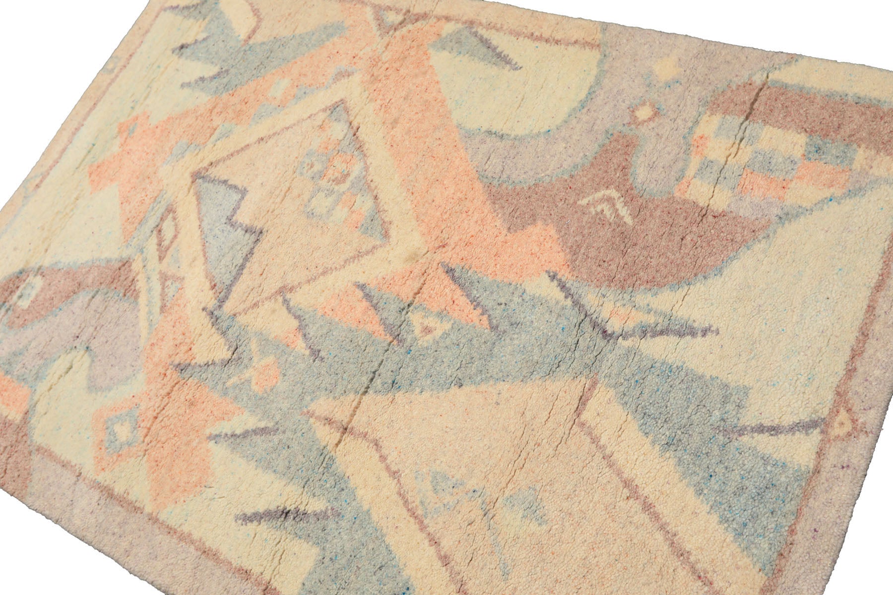 4x6 Ivory, Aqua, Lavender Color Hand Knotted Indo Tibetan Wool  Oriental Rug