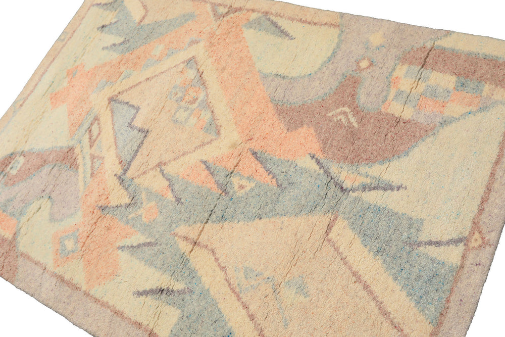 4x6 Ivory, Aqua, Lavender Color Hand Knotted Indo Tibetan Wool  Oriental Rug