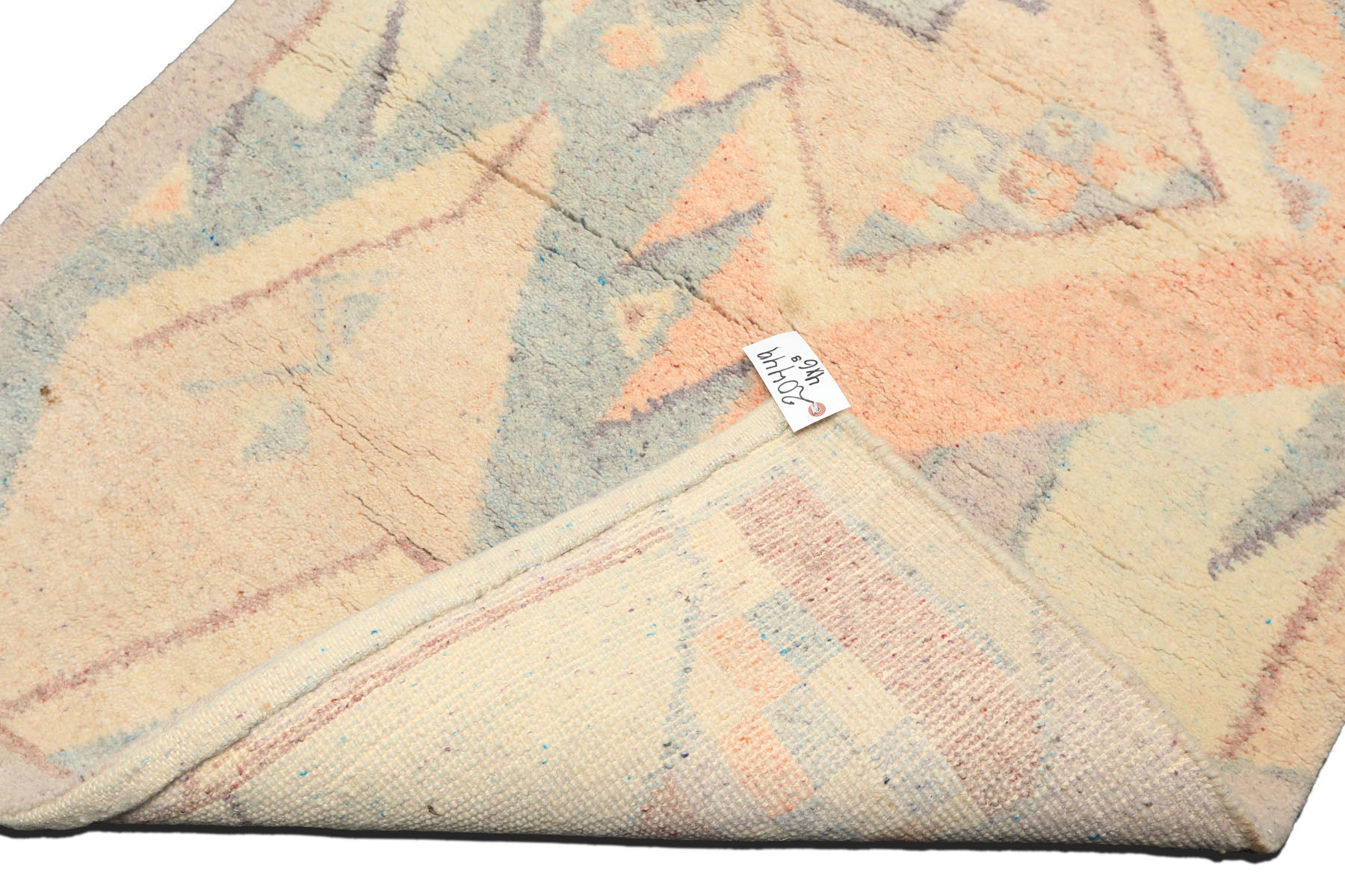 4x6 Ivory, Aqua, Lavender Color Hand Knotted Indo Tibetan Wool  Oriental Rug