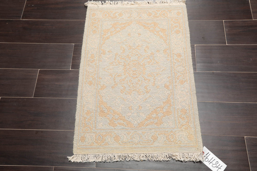 2x3 Gray, Tan, Beige Color Hand Knotted Soumak 100% Wool Transitional Oriental Rug