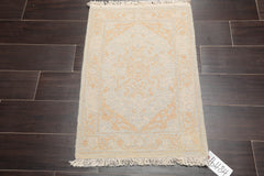 2x3 Gray, Tan, Beige Color Hand Knotted Soumak 100% Wool Transitional Oriental Rug