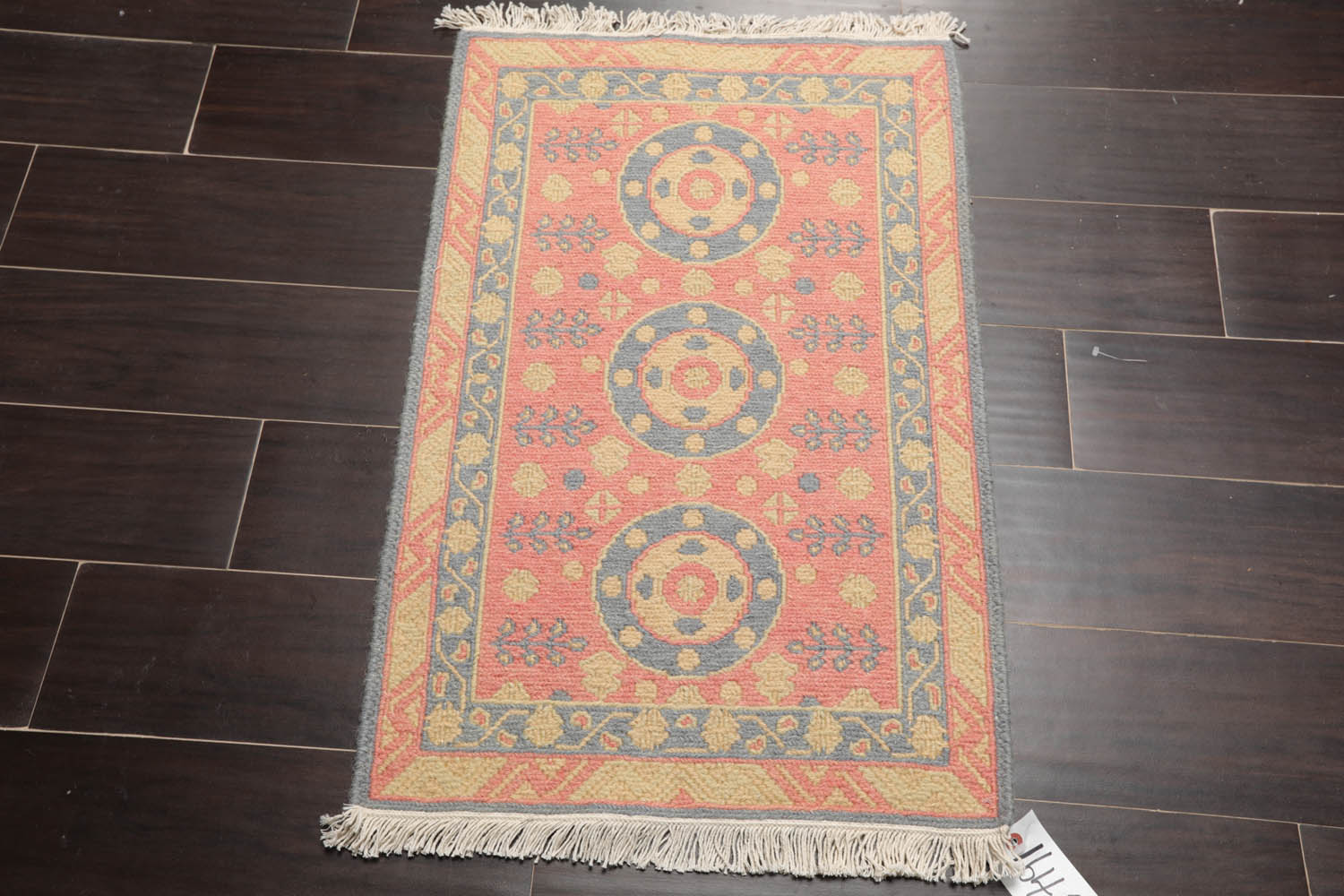 2x3 Rose, Blue, Gold Color Hand Knotted Soumak 100% Wool Transitional Oriental Rug