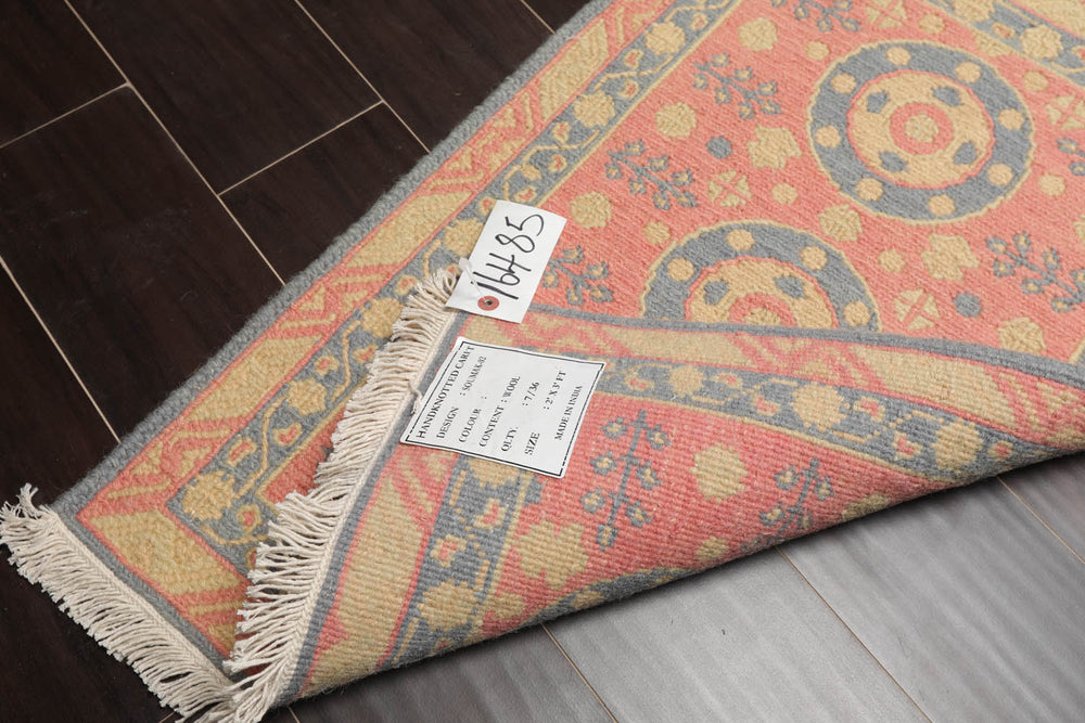 2x3 Rose, Blue, Gold Color Hand Knotted Soumak 100% Wool Transitional Oriental Rug