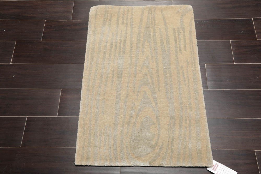 2x3 Beige, Gray, Color Hand Knotted  Wool & Silk Modern Oriental Rug