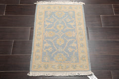 2x3 Aqua, Light Gold, Color Hand Knotted Soumak 100% Wool Transitional Oriental Rug