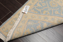 2x3 Aqua, Light Gold, Color Hand Knotted Soumak 100% Wool Transitional Oriental Rug