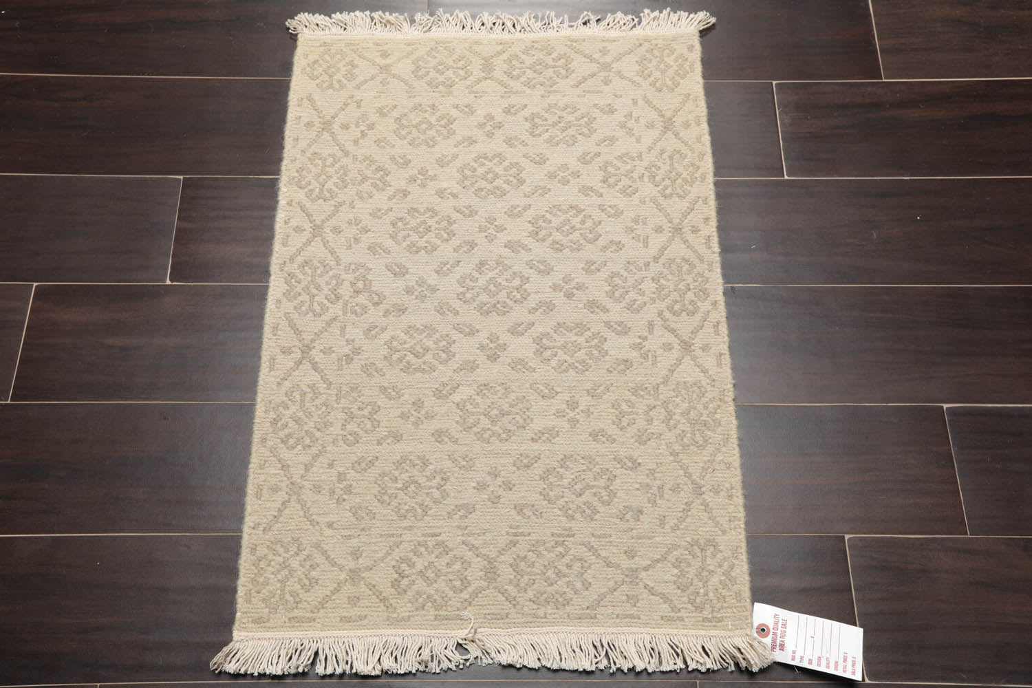 2x3 Tone on Tone Beige, , Color Hand Knotted Soumak 100% Wool Transitional Oriental Rug