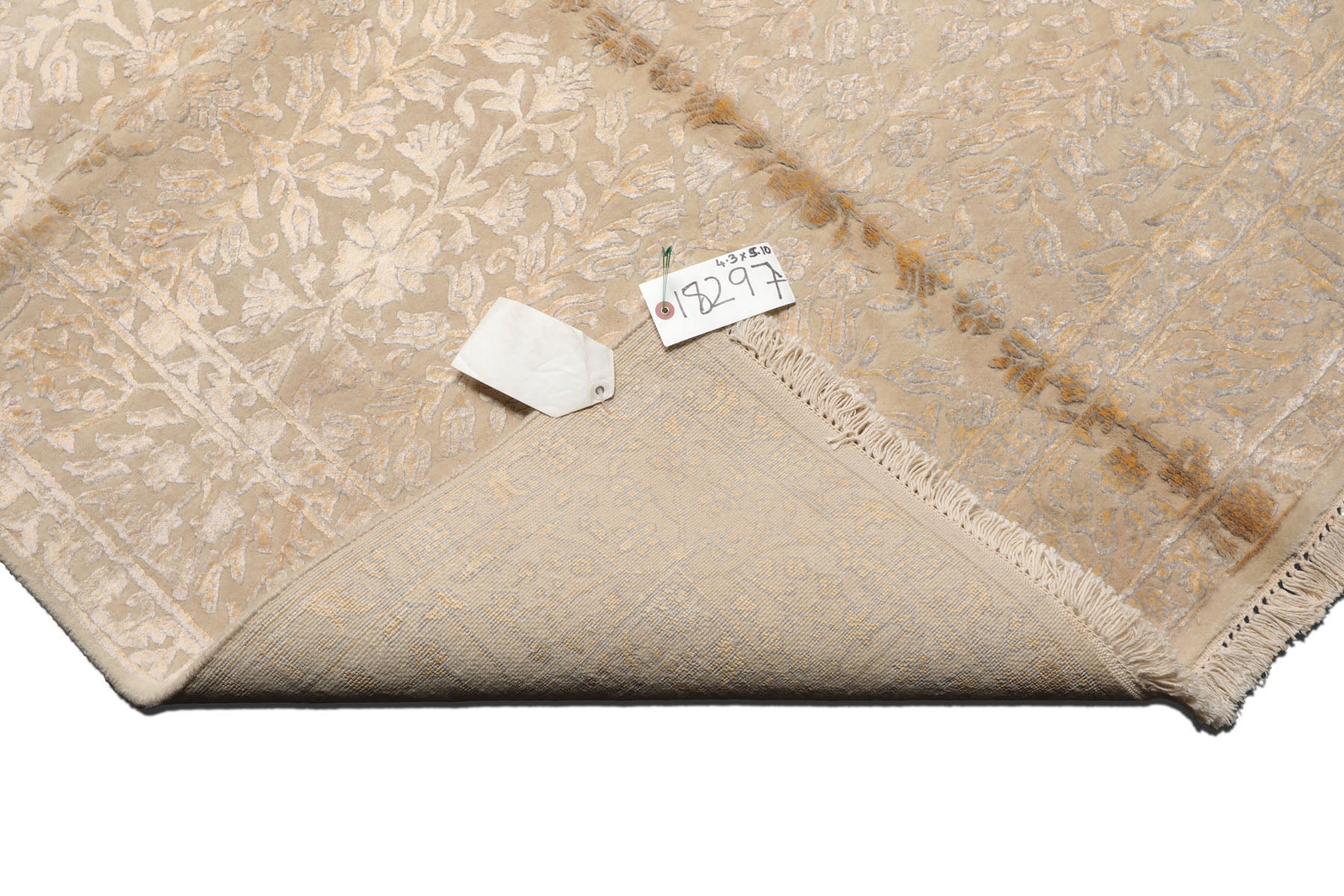 Knotted Rug Ivory Gray Hand Knotted 4'x6' Tibetan Modern Contemporary 100% Wool Oriental Area Rug