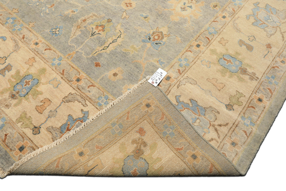 10x14 Gray, Beige, Turquoise Color Hand Knotted Oushak Wool Traditional Oriental Rug