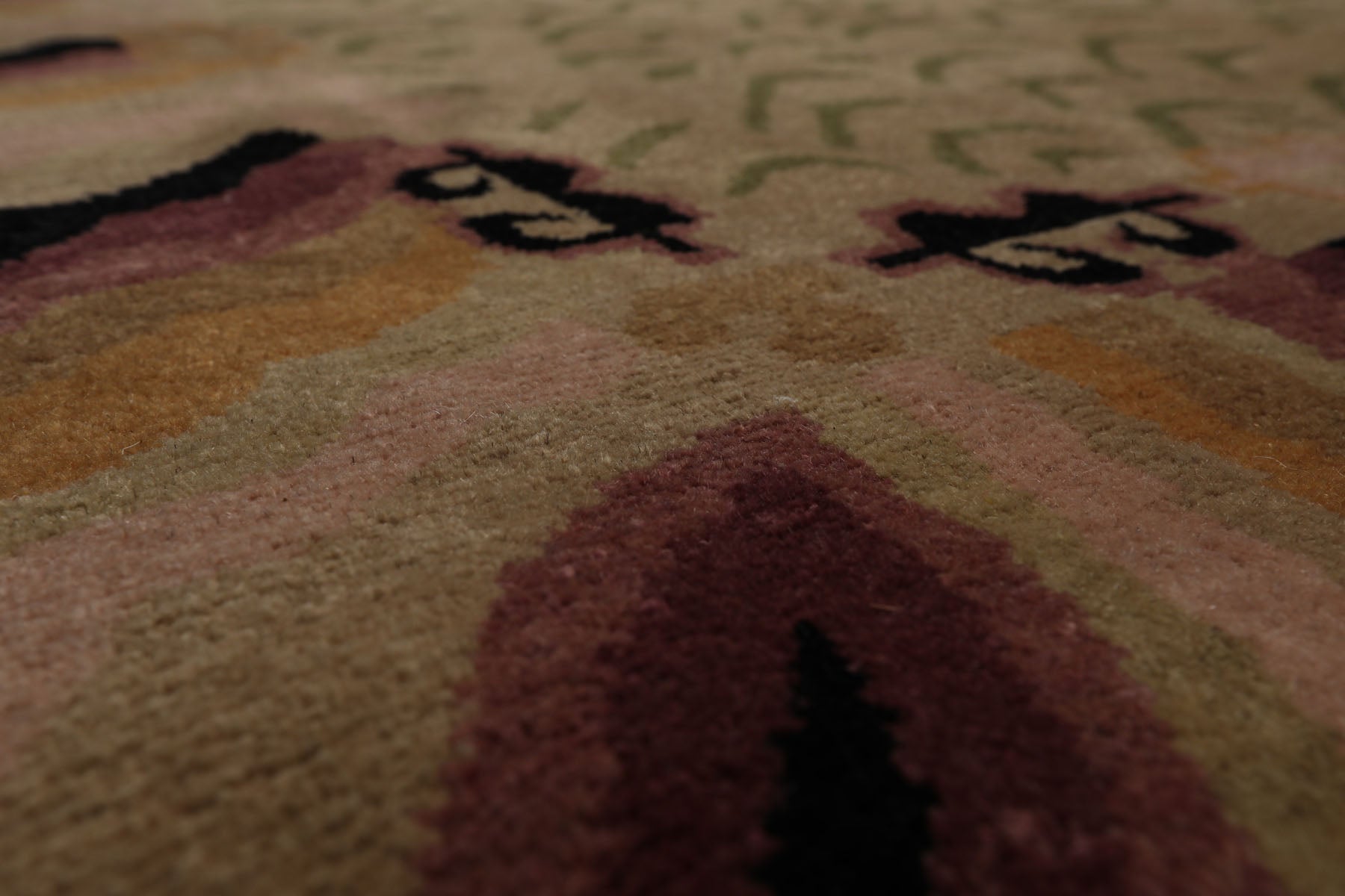 Knotted Rug Beige Sage Hand Knotted 3'11''x7' Michaelian and Kohlberg Modern Contemporary Tibetan 100% Wool Oriental Area Rug