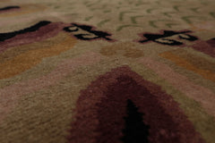 Knotted Rug Beige Sage Hand Knotted 3'11''x7' Michaelian and Kohlberg Modern Contemporary Tibetan 100% Wool Oriental Area Rug