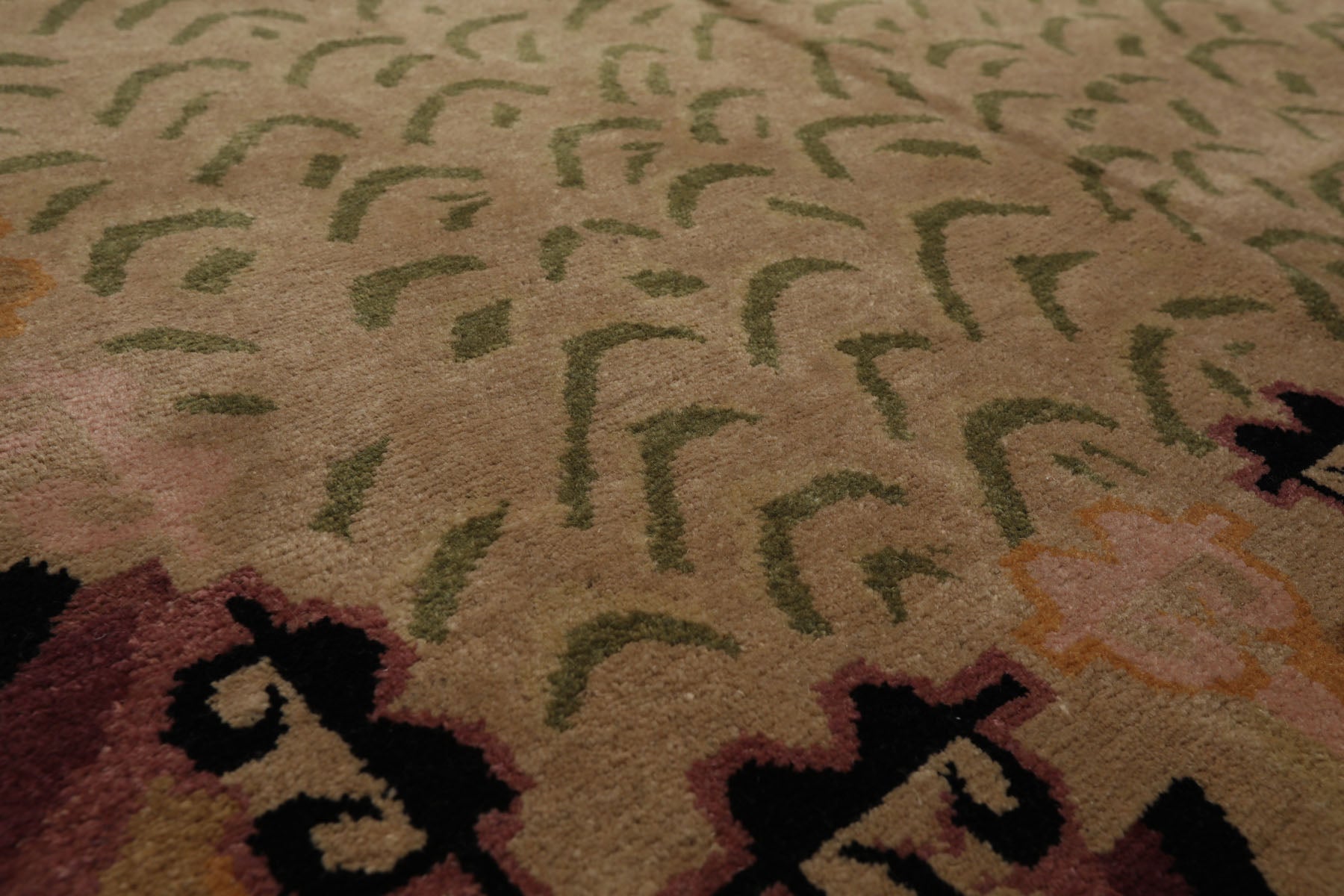 Knotted Rug Beige Sage Hand Knotted 3'11''x7' Michaelian and Kohlberg Modern Contemporary Tibetan 100% Wool Oriental Area Rug