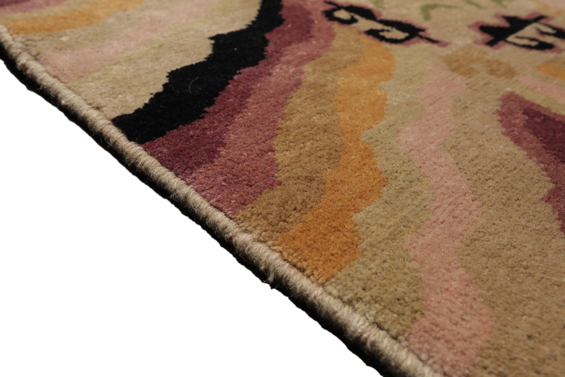 Knotted Rug Beige Sage Hand Knotted 3'11''x7' Michaelian and Kohlberg Modern Contemporary Tibetan 100% Wool Oriental Area Rug