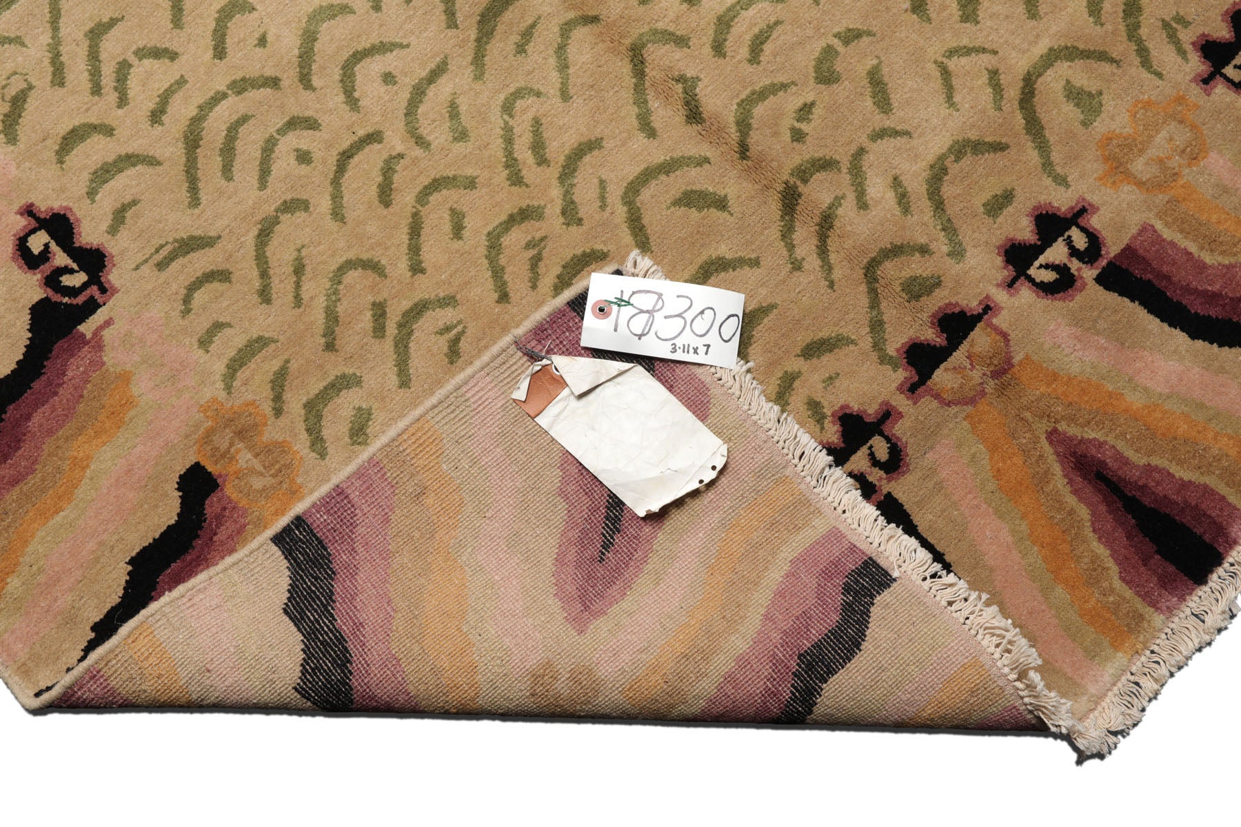 Knotted Rug Beige Sage Hand Knotted 3'11''x7' Michaelian and Kohlberg Modern Contemporary Tibetan 100% Wool Oriental Area Rug