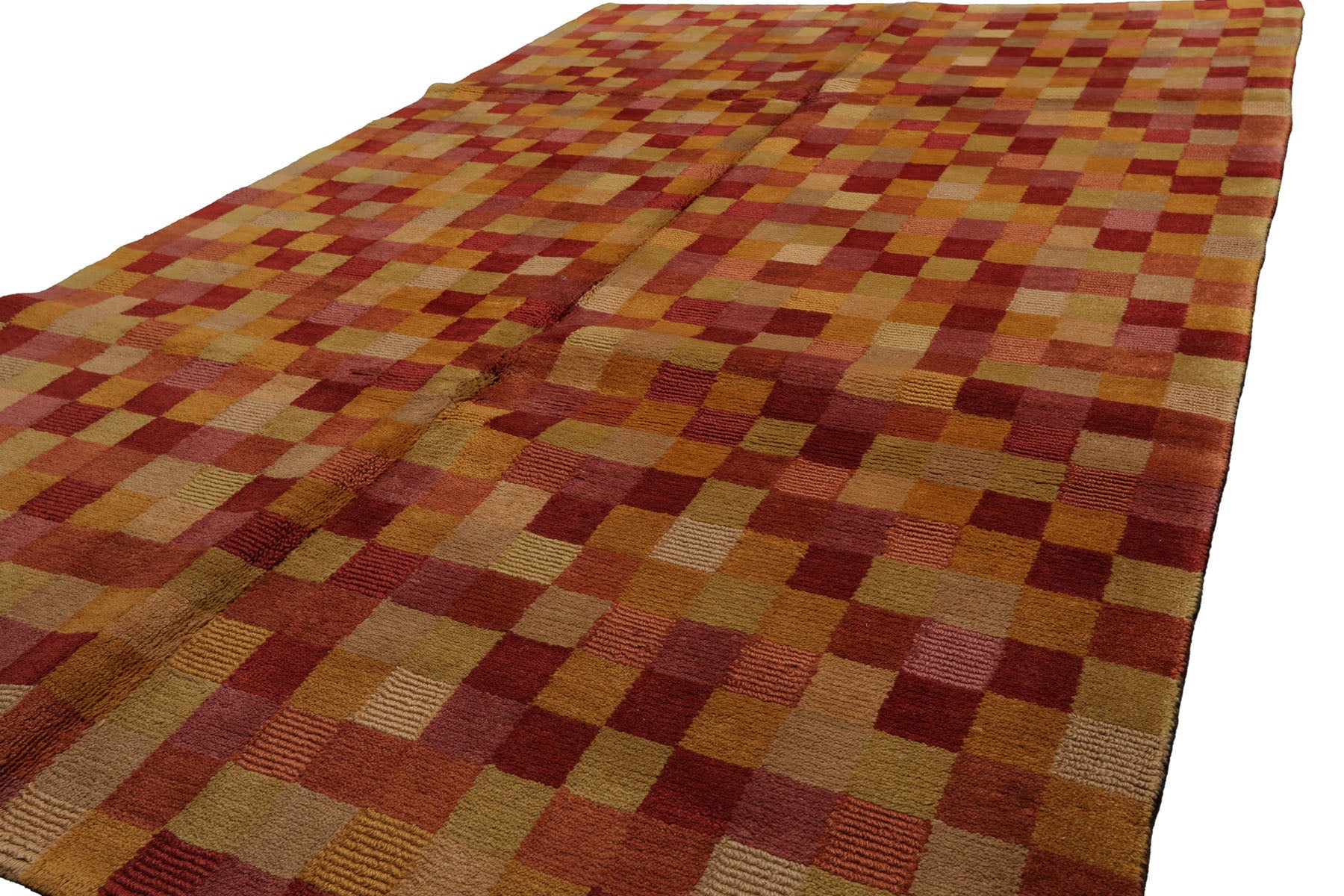 Knotted Rug Raspberry Gold Hand Knotted 5'x7' Michaelian and Kohlberg Modern Contemporary Tibetan 100% Wool Oriental Area Rug