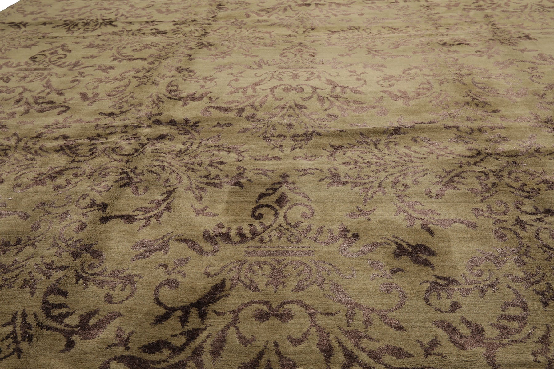 Knotted Rug Moss Graphite Hand Knotted 9'x12' Mark Phillips Damask Contemporary Tibetan 100% Wool Oriental Area Rug