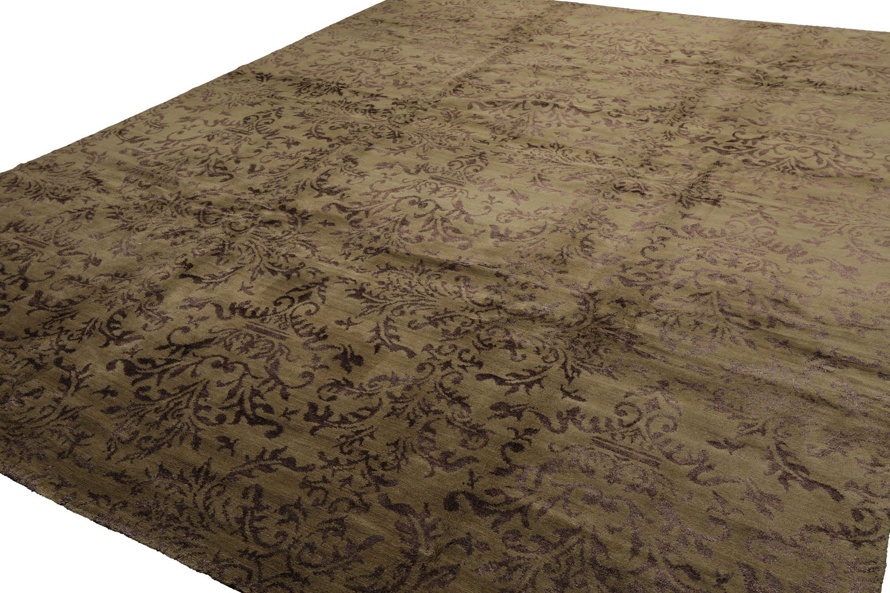 Knotted Rug Moss Graphite Hand Knotted 9'x12' Mark Phillips Damask Contemporary Tibetan 100% Wool Oriental Area Rug