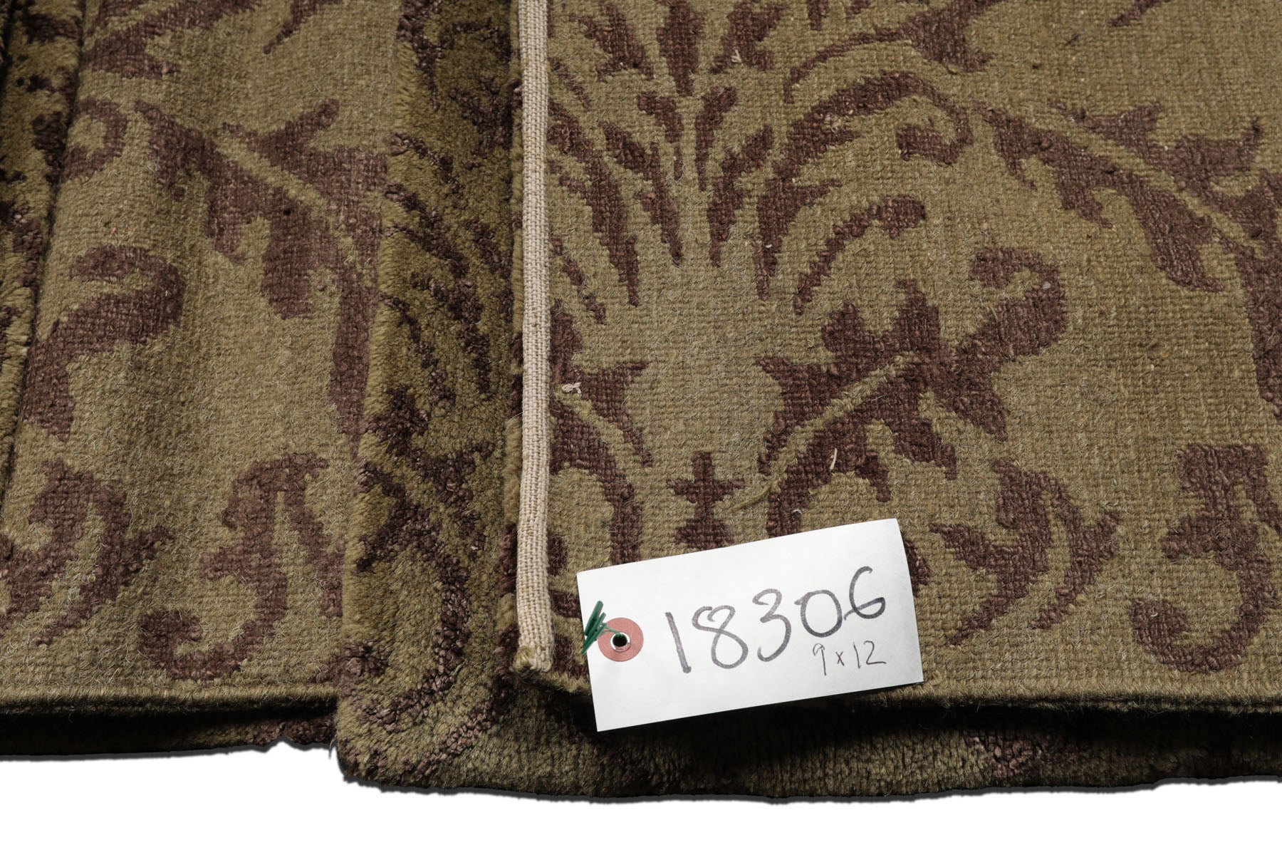 Knotted Rug Moss Graphite Hand Knotted 9'x12' Mark Phillips Damask Contemporary Tibetan 100% Wool Oriental Area Rug