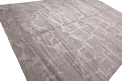 Knotted Rug Tone on Tone Taupe Hand Knotted 10'x14' Tibetan Modern Contemporary Wool and Silk Oriental Area Rug