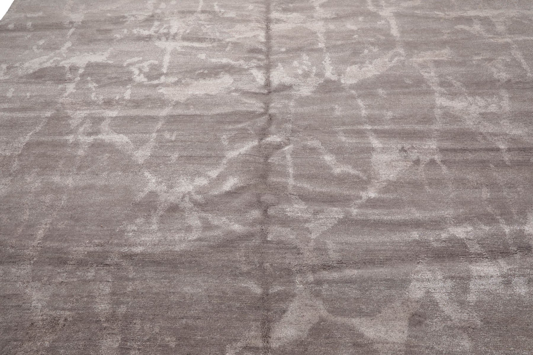 Knotted Rug Tone on Tone Taupe Hand Knotted 10'x14' Tibetan Modern Contemporary Wool and Silk Oriental Area Rug
