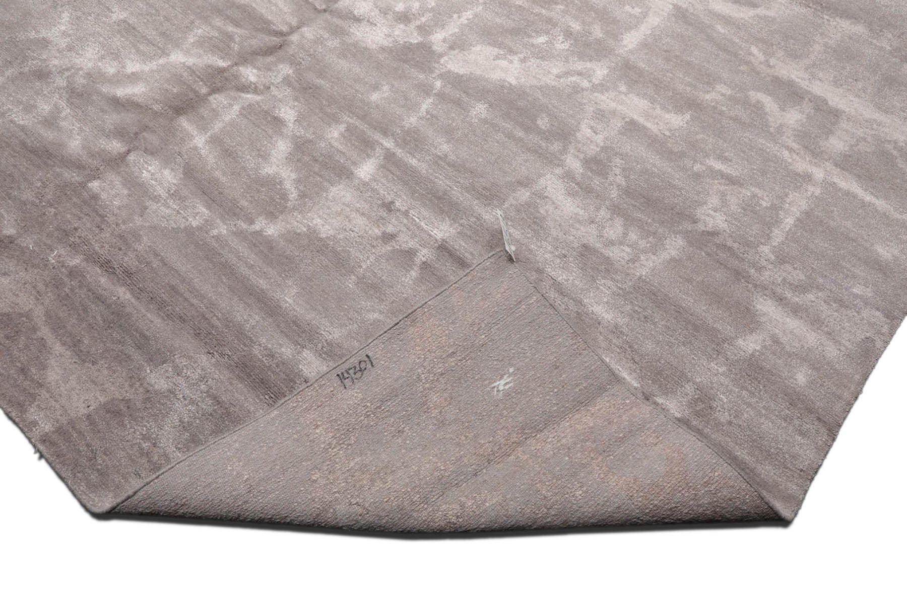 Knotted Rug Tone on Tone Taupe Hand Knotted 10'x14' Tibetan Modern Contemporary Wool and Silk Oriental Area Rug