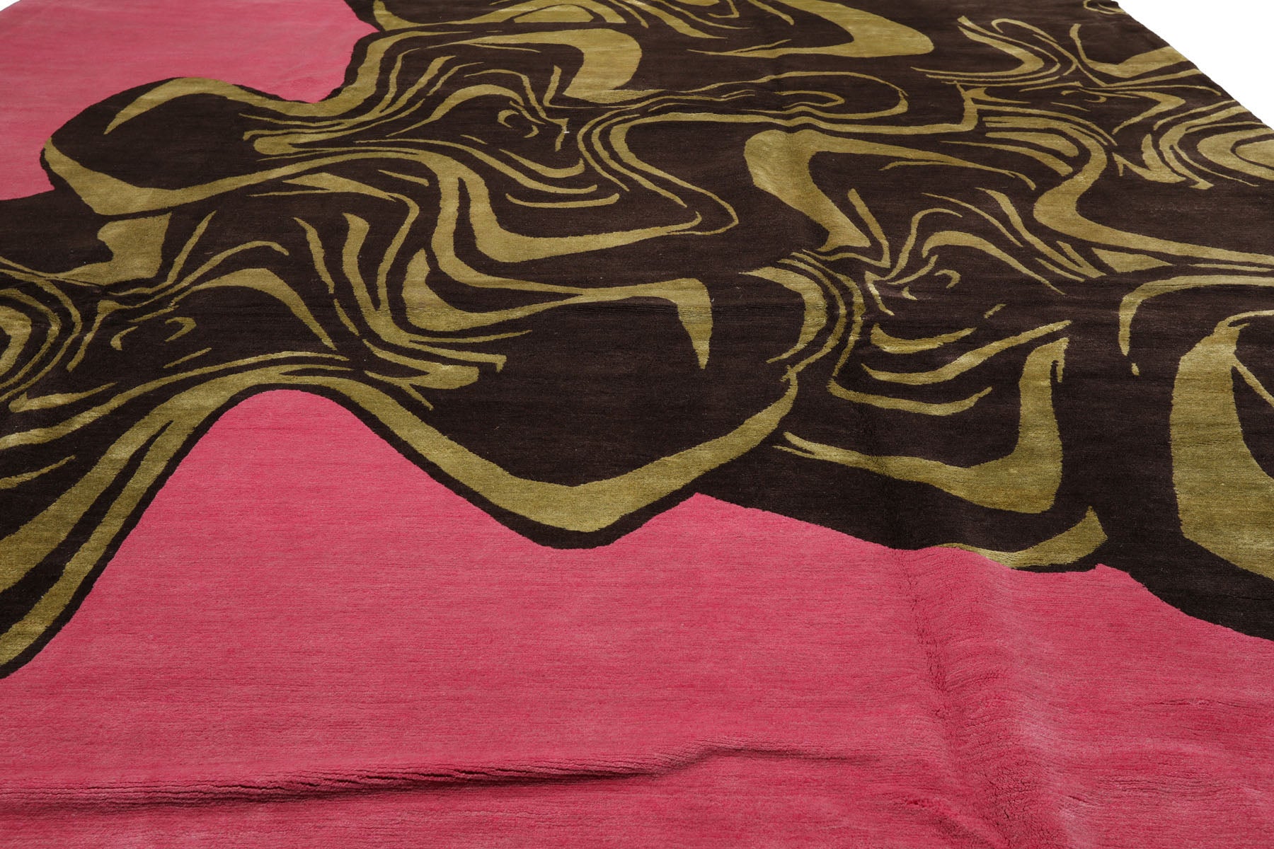 Knotted Rug Pink Brown Hand Knotted 9'x12' Mark Phillips Color Block Modern Tibetan 100% Wool Oriental Area Rug