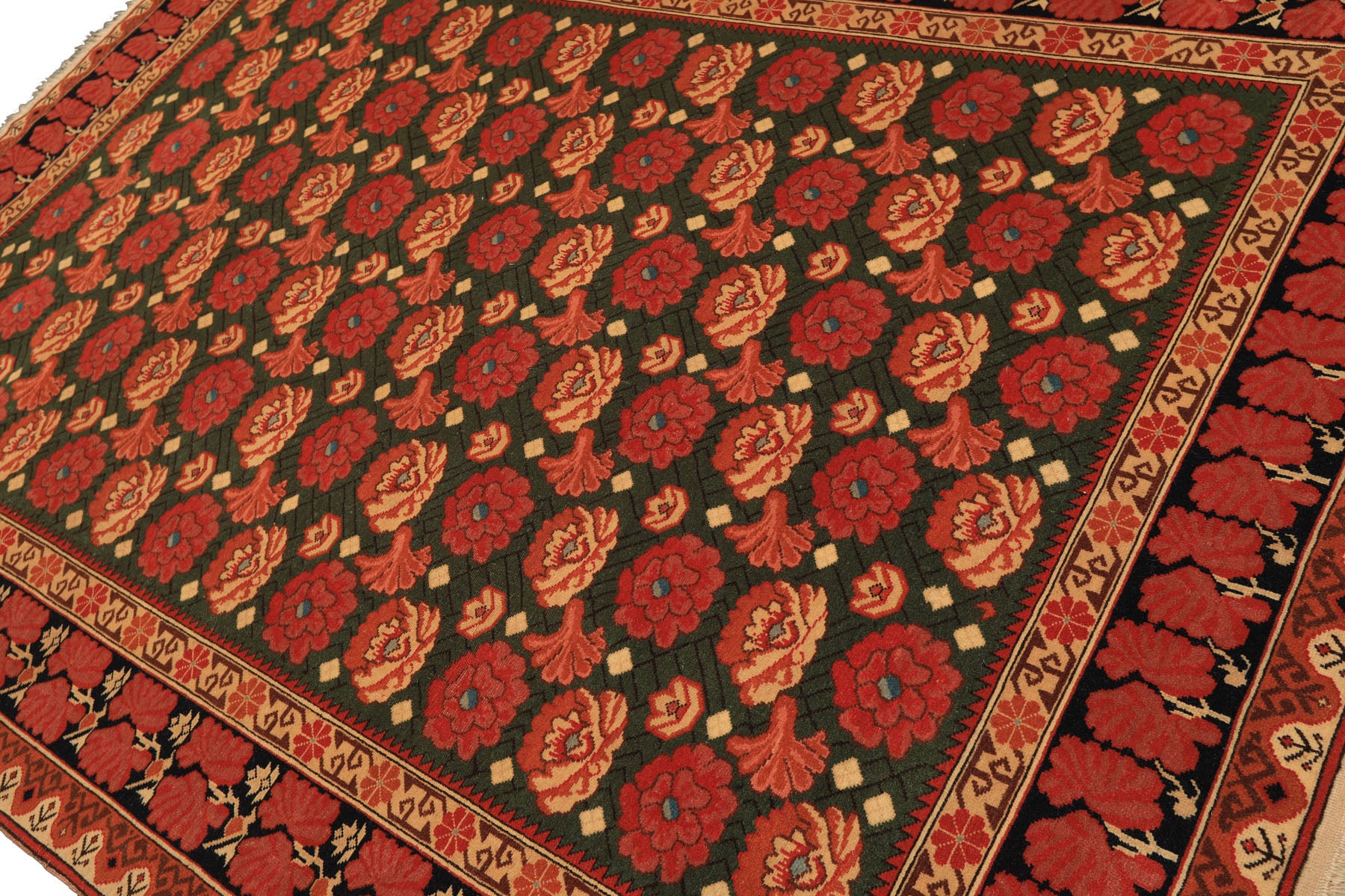 6x9 Green, Rose, Charcoal Color Hand Knotted  Wool Traditional Oriental Rug