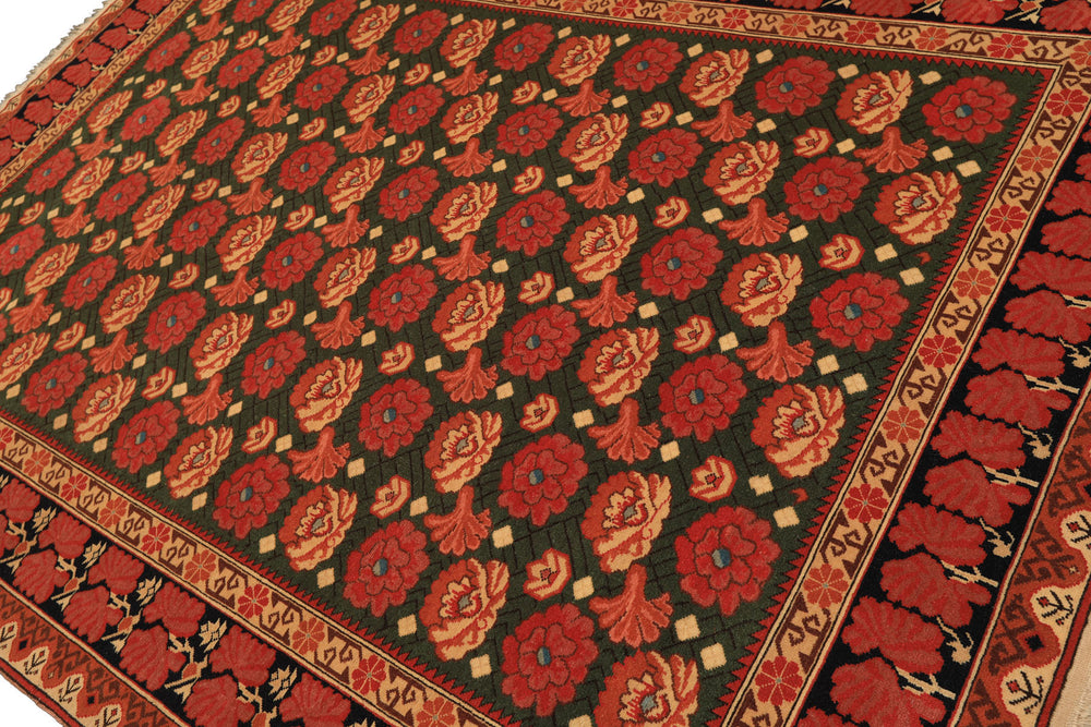 6x9 Green, Rose, Charcoal Color Hand Knotted  Wool Traditional Oriental Rug
